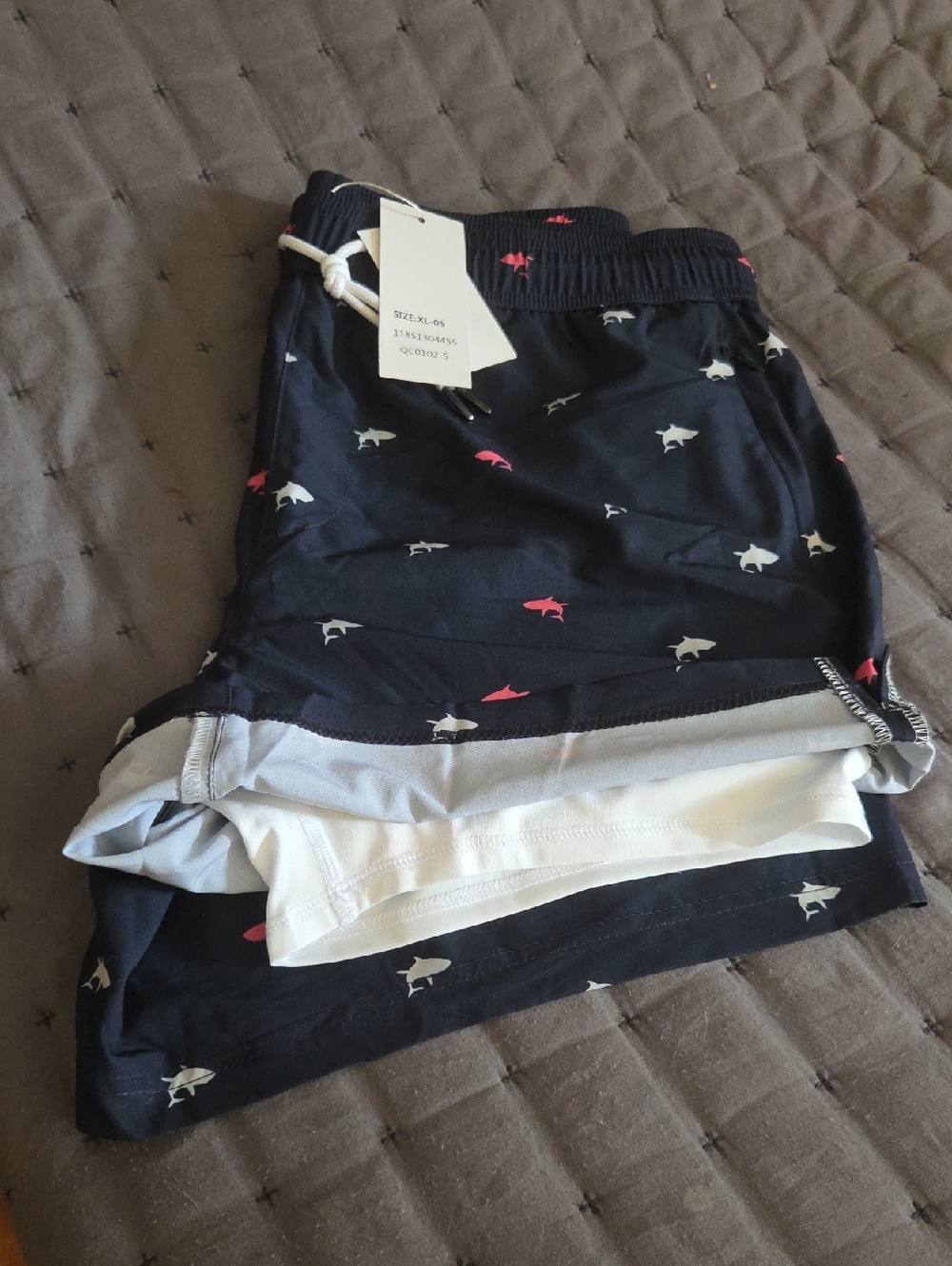 Men's Navy Shark-Print Swim Trunks